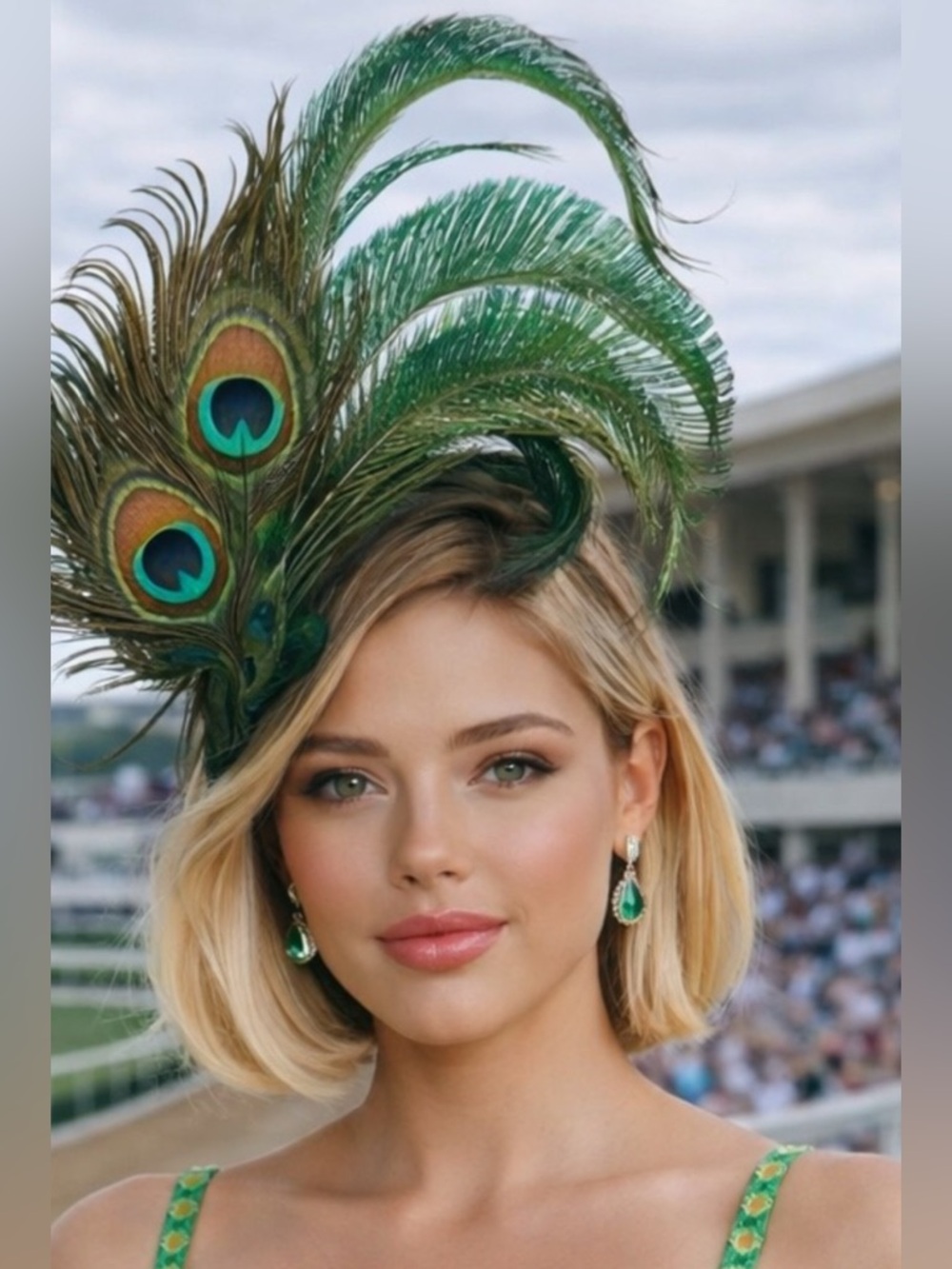 Green Peacock Feather Fascinator Hat for Women